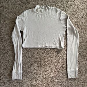 Talentless Women’s Ribbed Cropped Mock Neck Long Sleeve Top Cream Size Medium